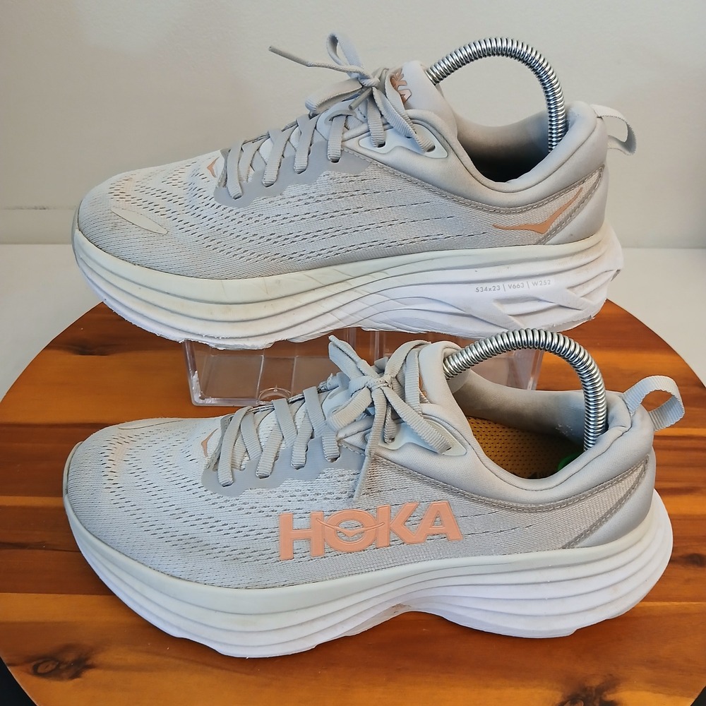 Hoka One One Bondi 8 Women 9B Grey Running Shoes Sneakers 1127952 HMLR